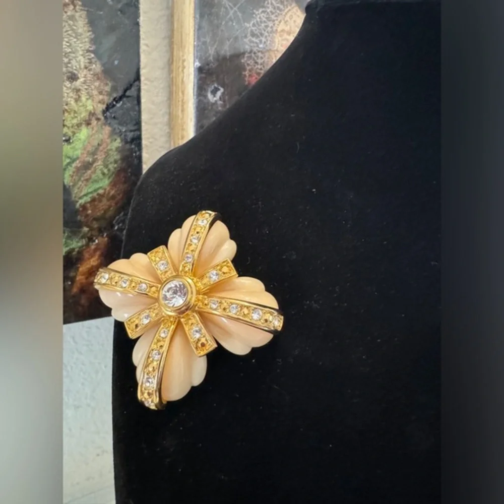 Joan Rivers Interchangeable Gold Tone & Rhinestone Maltese‎ Cross Pin Brooch